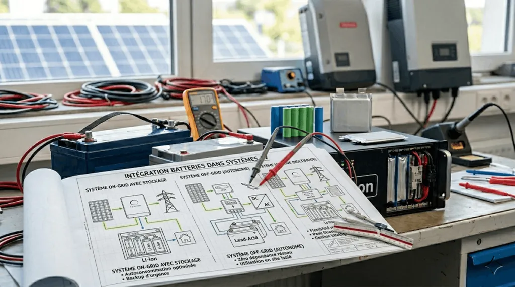 Intégration batteries dans systèmes PV (on-grid avec stockage, off-grid, hybride)